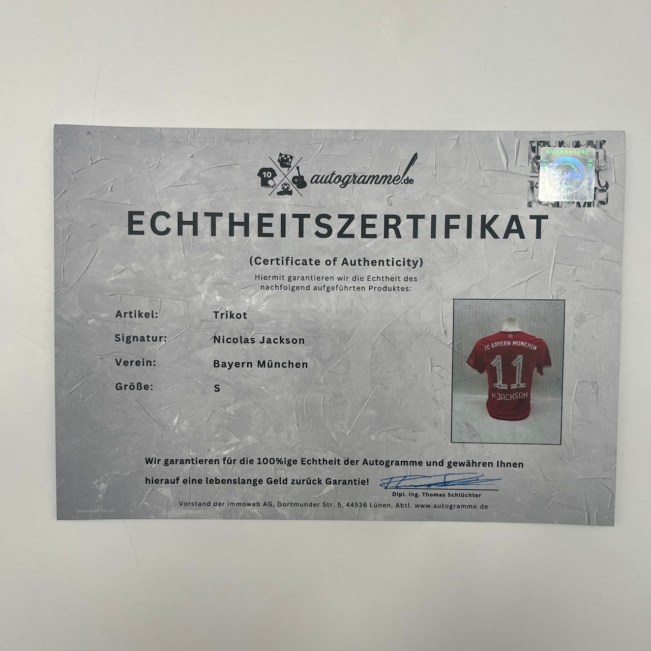 Bayern München Authentic-Trikot Nicolas Jackson signiert Autogramm Adidas COA S
