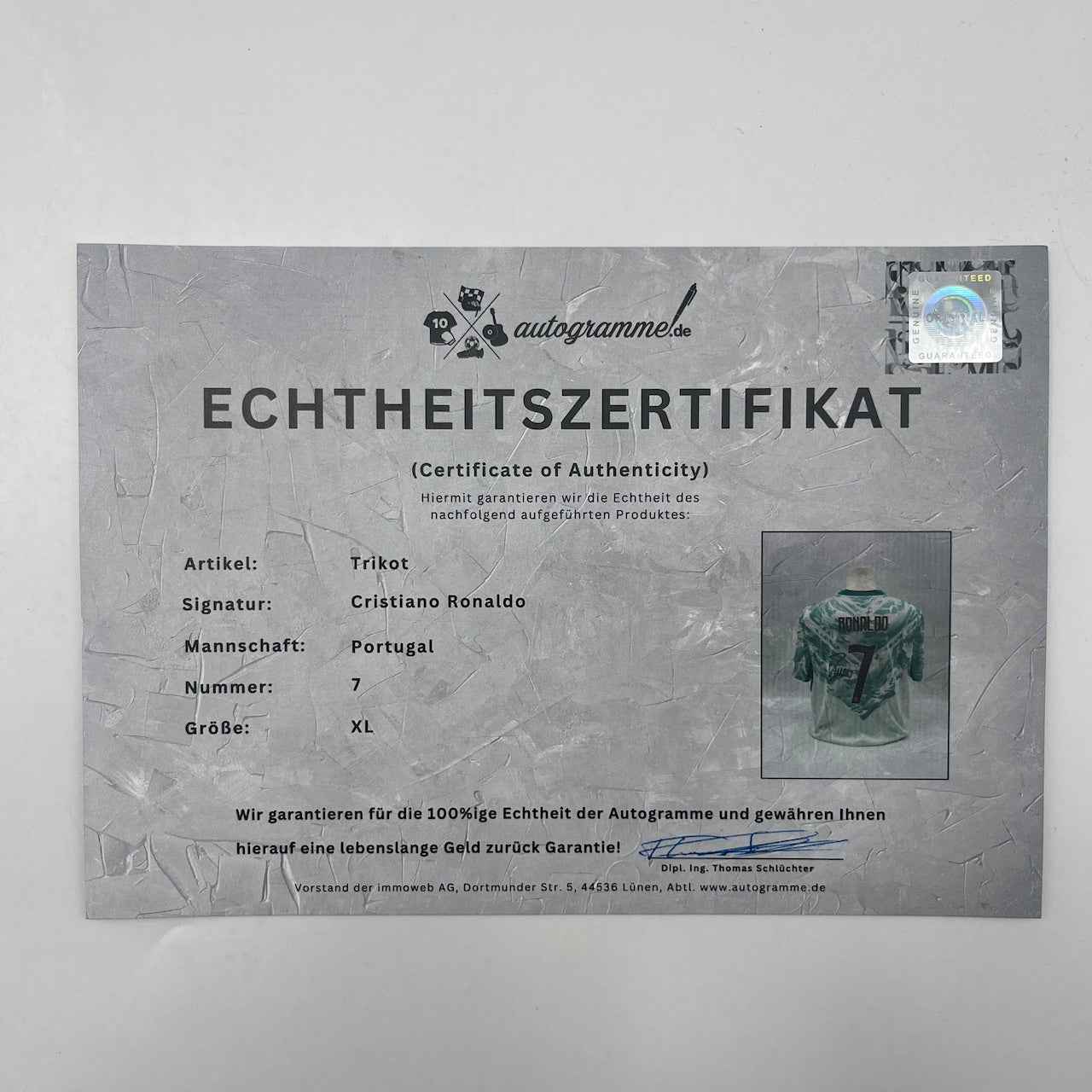 Portugal Trikot WM 2026 Cristiano Ronaldo signiert Autogramm COA weiß XL