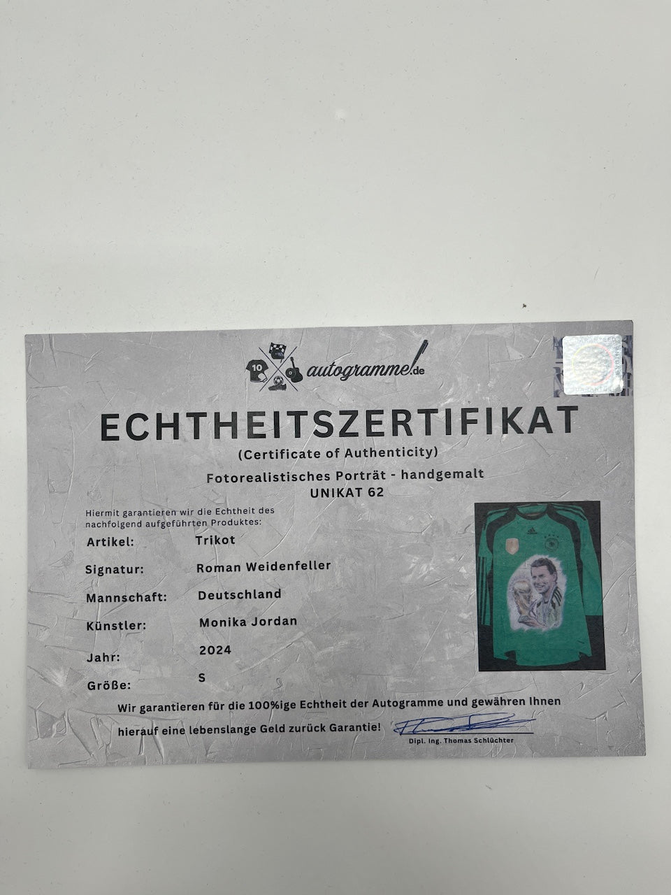 DFB Torwarttrikot Portrait Roman Weidenfeller handgemalt und signiert Adidas S