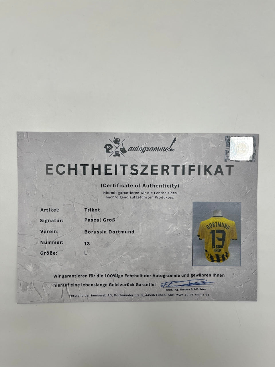 Borussia Dortmund jersey signed by Pascal Groß, autographed, Puma, new, size L