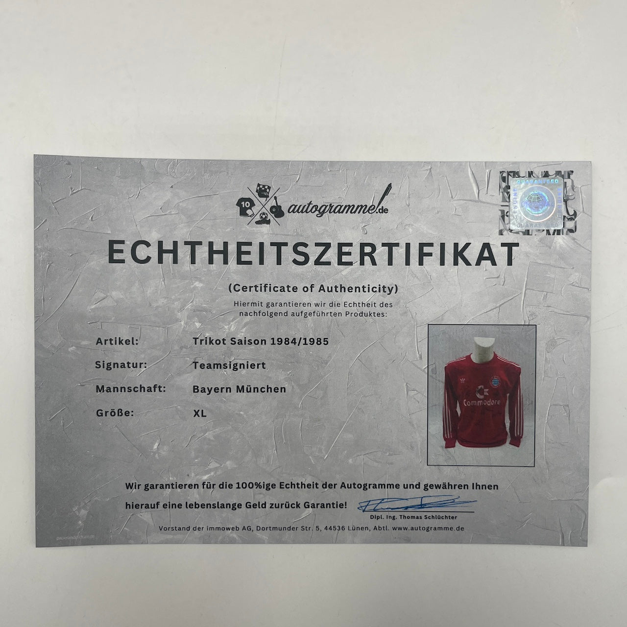 Bayern München Trikot 1984/1985 Teamsigniert Bundesliga COA Adidas XL