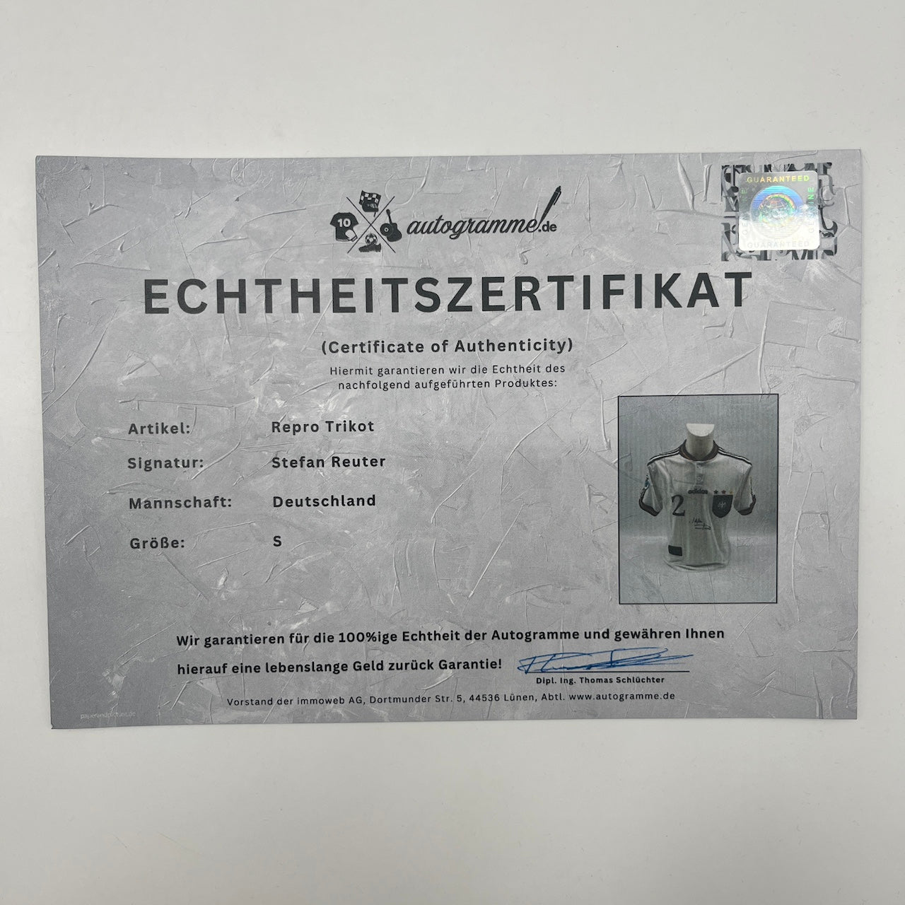 Deutschland Repro Trikot Stefan Reuter signiert DFB Neu Autogramm S