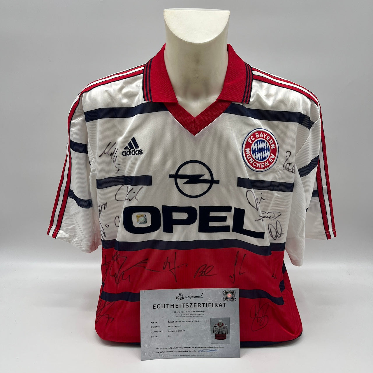 Bayern München Trikot 1998/1999/2000 Teamsigniert Bundesliga COA weiß Adidas XL