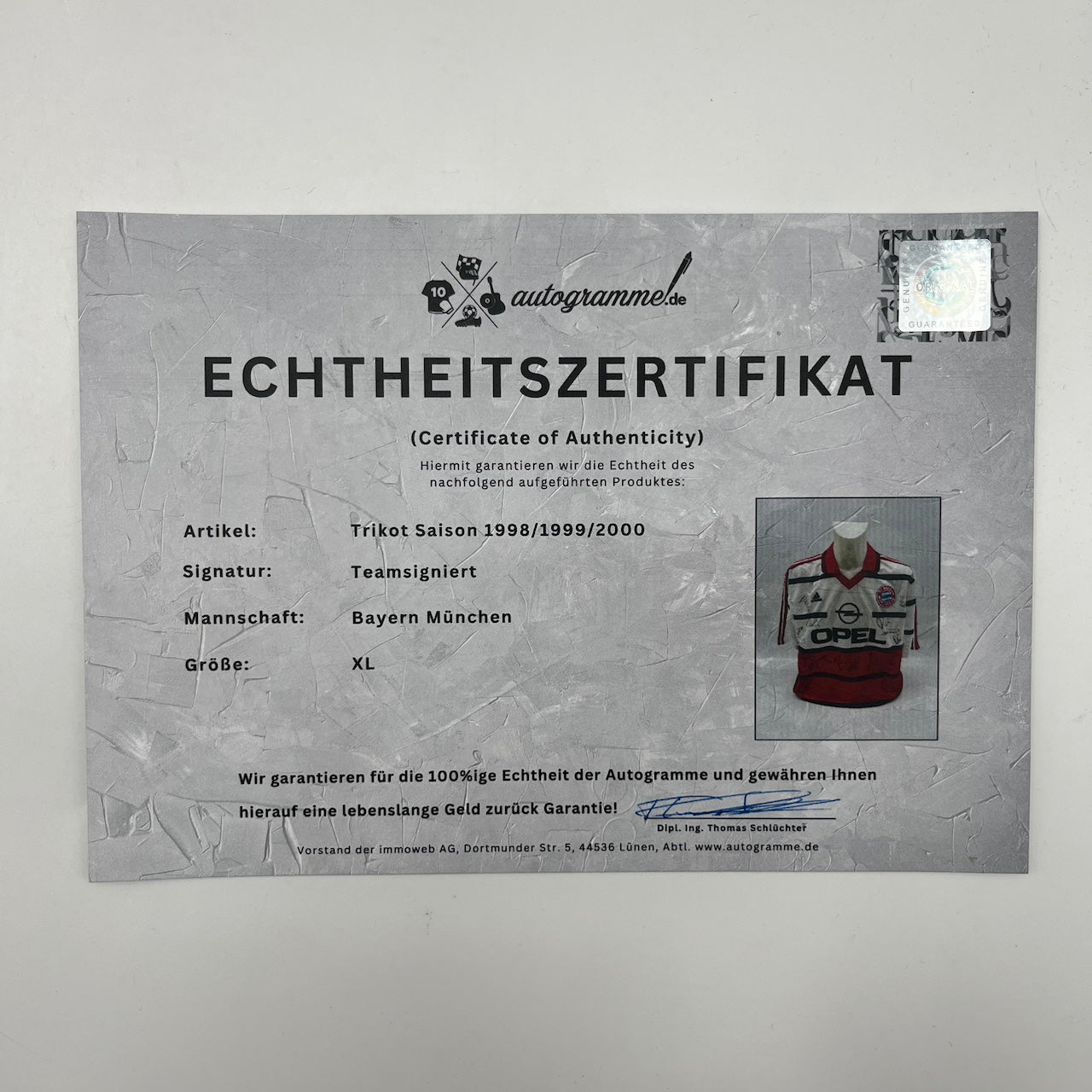 Bayern München Trikot 1998/1999/2000 Teamsigniert Bundesliga COA weiß Adidas XL