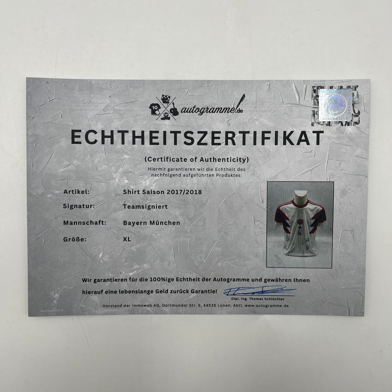 Bayern München Shirt 2017/2018 Teamsigniert Bundesliga COA neu XL