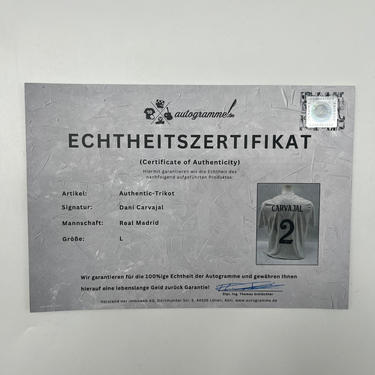 Real Madrid Authentic-Trikot Daniel Carvajal signiert Autogramm Adidas COA L