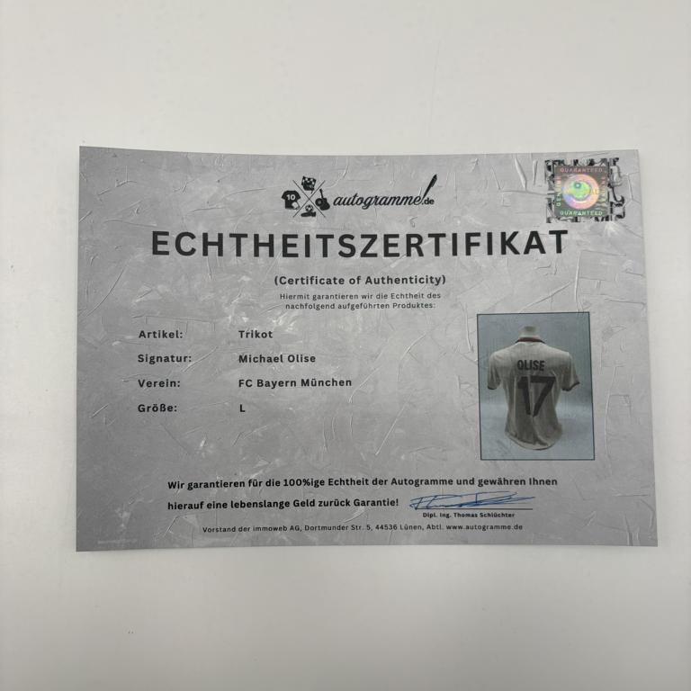 Bayern München Damentrikot Michael Olise signiert Autogramm Adidas COA L