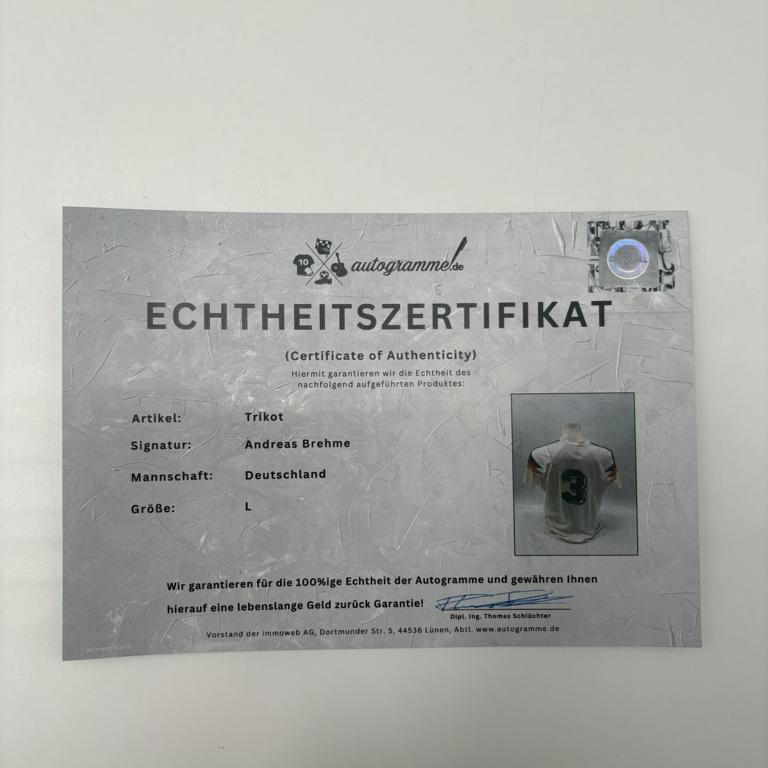 DFB Trikot Andreas Brehme signiert Autogramme Adidas COA neu L