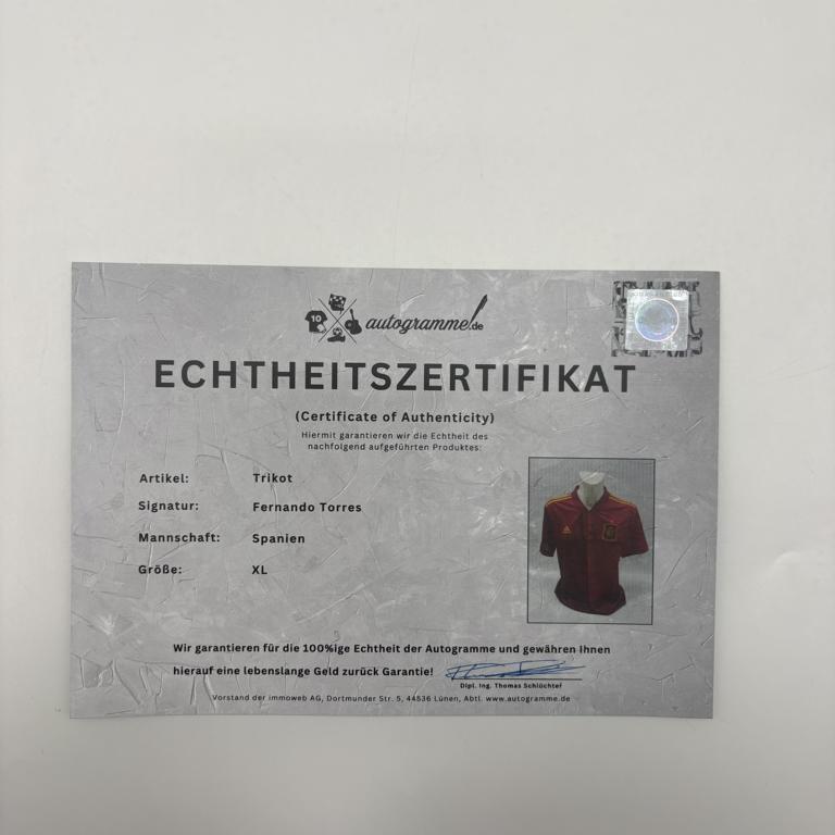 Spanien Trikot Fernando Torres signiert Adidas COA Autogramm XL