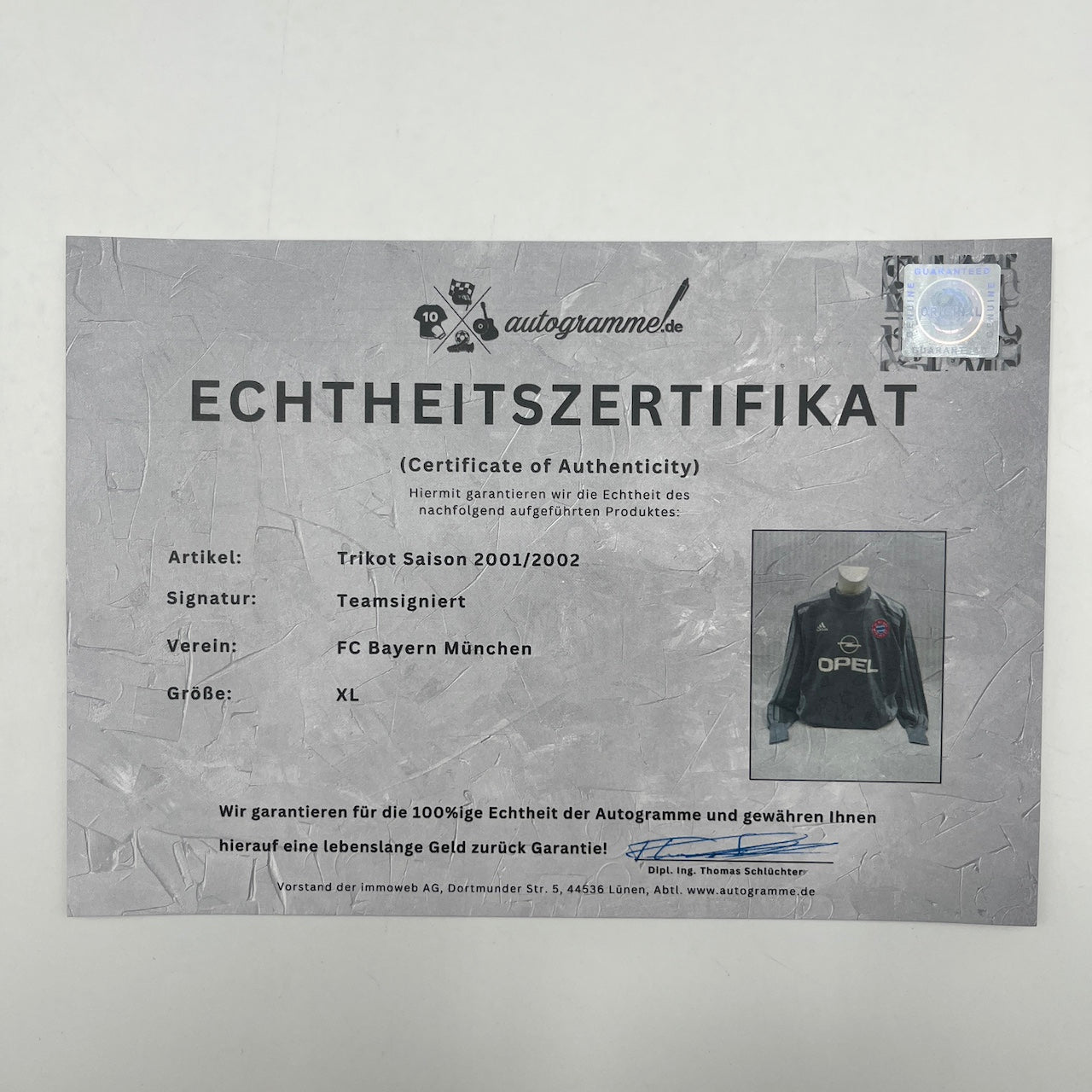Bayern München Torwarttrikot 2001/2002 Teamsigniert Autogramm Adidas XL