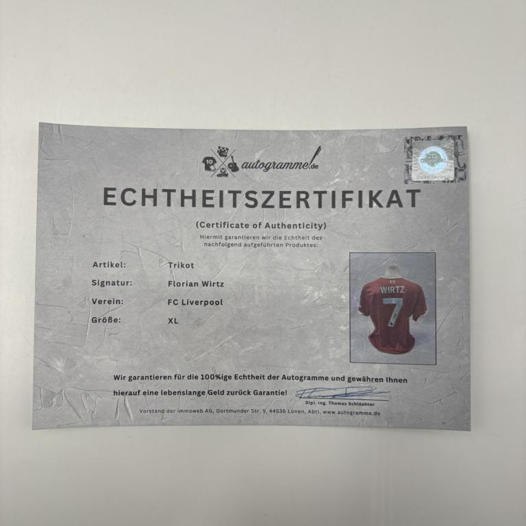 FC Liverpool Trikot Florian Wirtz signiert Adidas COA Autogramm XL
