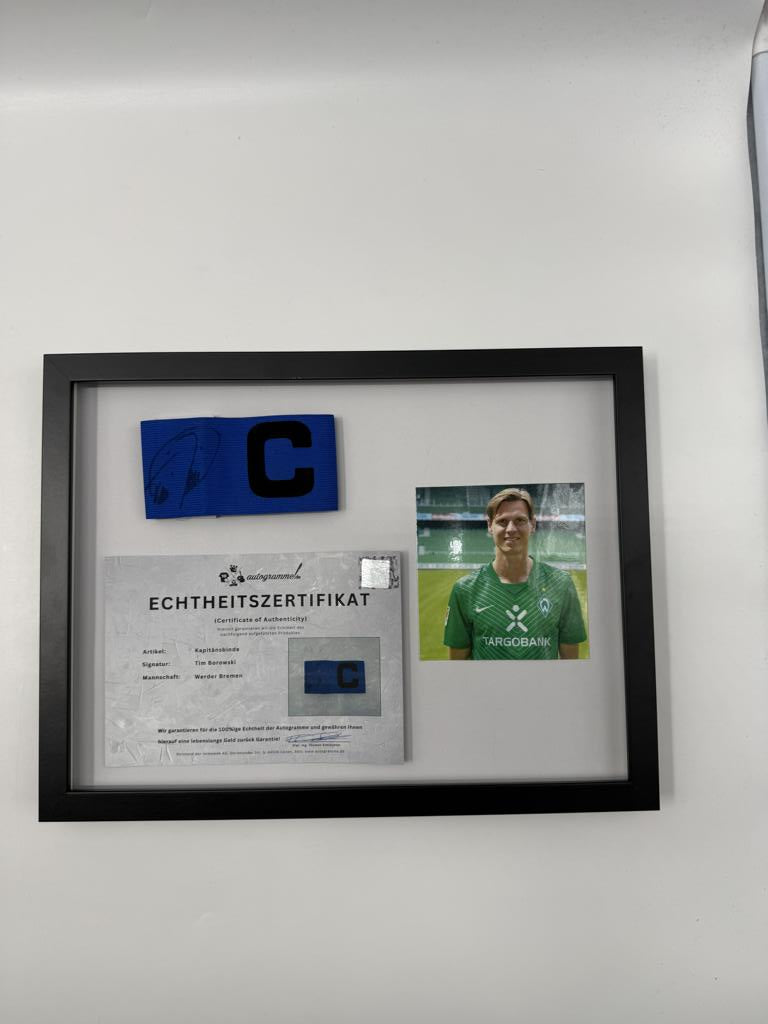 Kapitänsbinde Tim Borowski signiert im Rahmen Werder Bremen COA Fußball