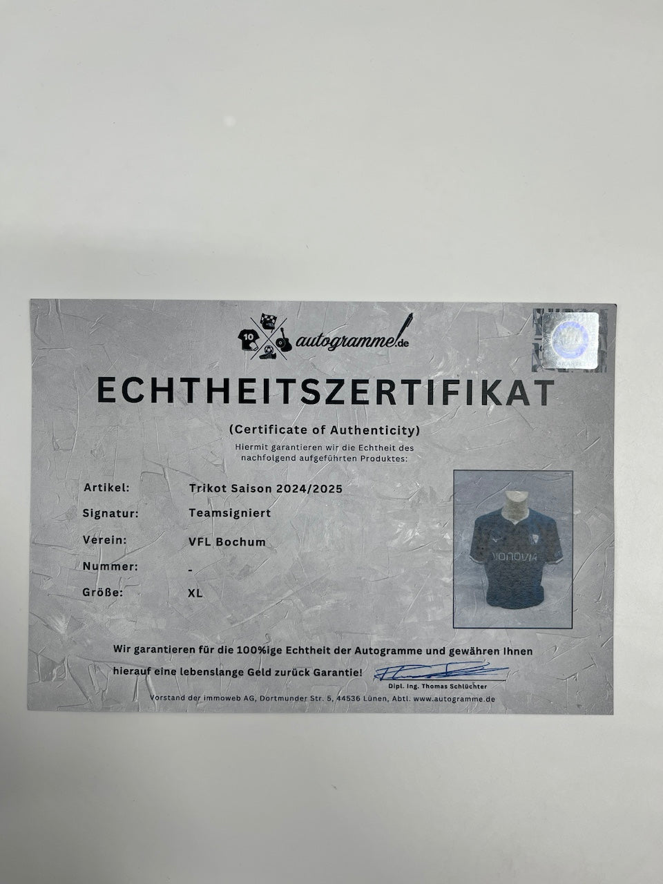 VfL Bochum Trikot 2024/2025 Teamsigniert Bundesliga COA Mizuno XL