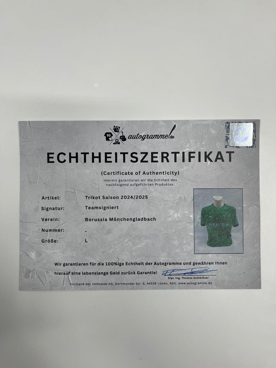 Borussia Mönchengladbach Trikot 2024/2025 Teamsigniert Bundesliga COA Puma L