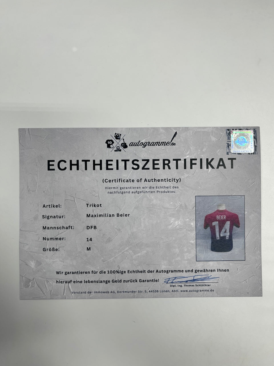 DFB Trikot Maximilian Beier signiert Adidas COA Deutschland Autogramm M