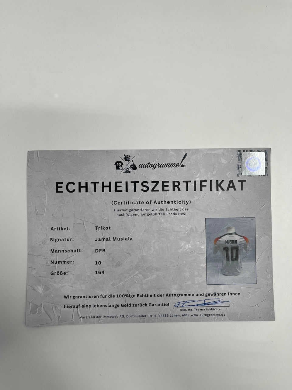 DFB Trikot Jamal Musiala signiert Adidas COA Deutschland Autogramm 164