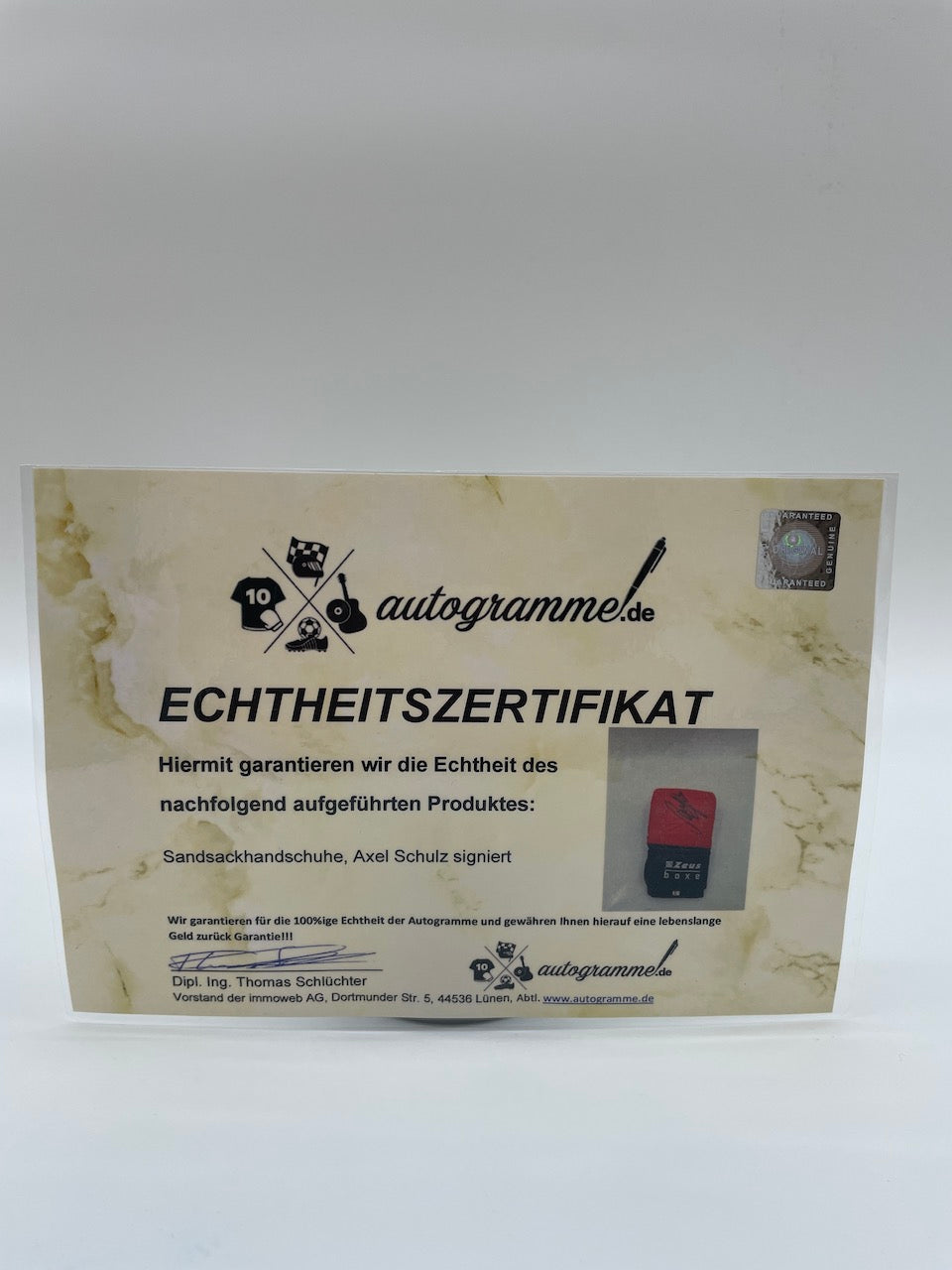 Sandbag glove Axel Schulz signed autograph signature boxes COA new
