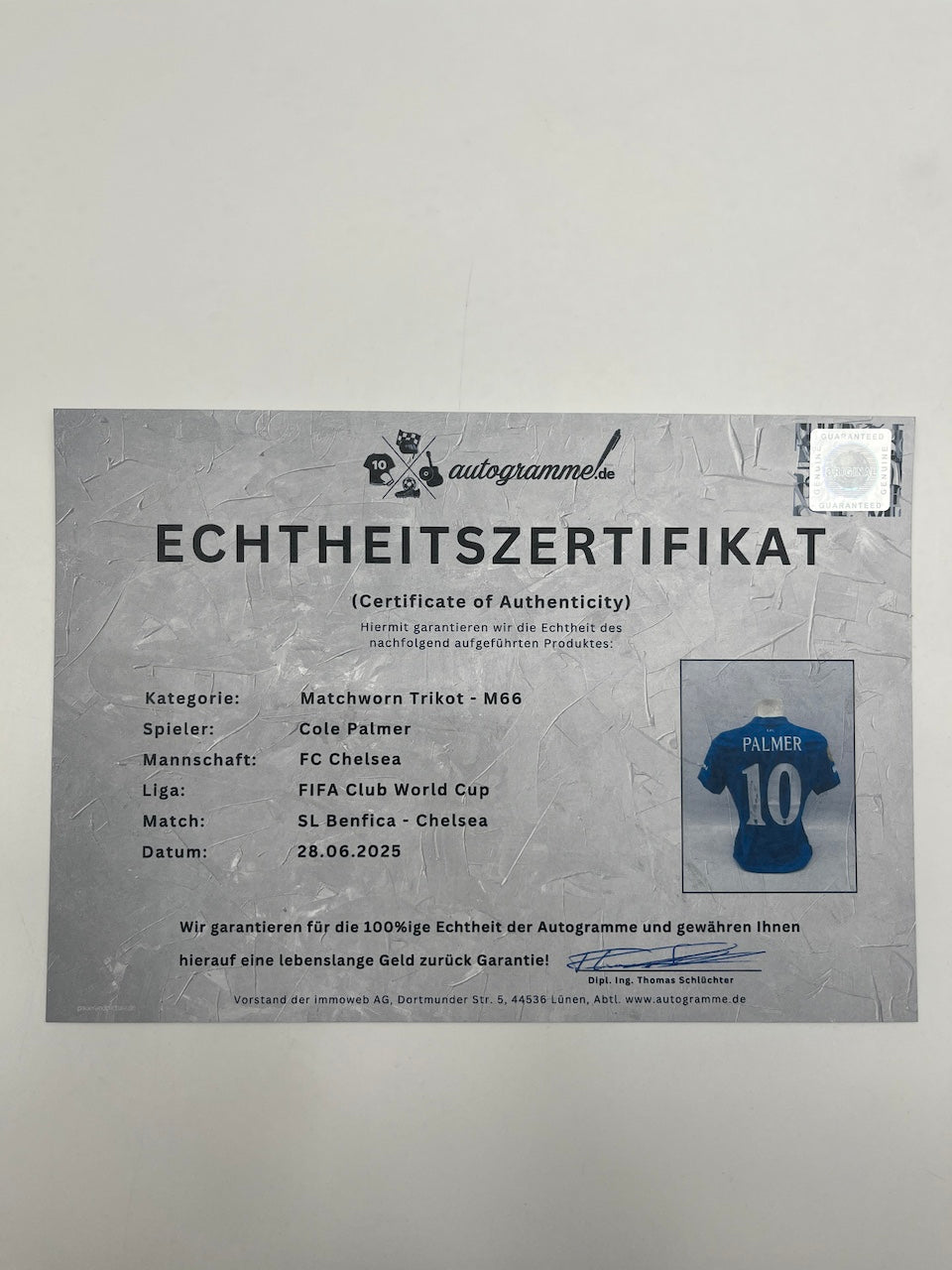 Matchworn Chelsea Trikot getragen& signiert von Cole Palmer Club WM Achtelfinale