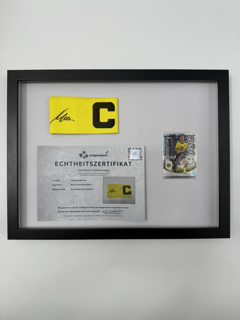 Kapitänsbinde Nico Schlotterbeck signiert im Rahmen BVB Autogramm COA