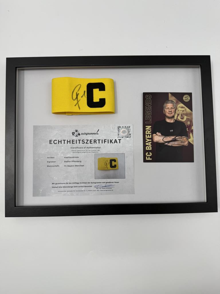 Kapitänsbinde Stefan Effenberg signiert im Rahmen Bayern München Fußball COA