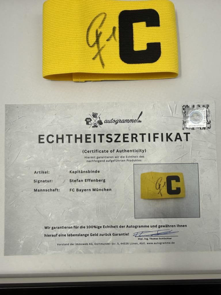Kapitänsbinde Stefan Effenberg signiert im Rahmen Bayern München Fußball COA