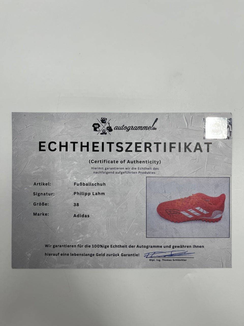 Fußballschuh Philipp Lahm signiert Autogramm Bundesliga Adidas 38