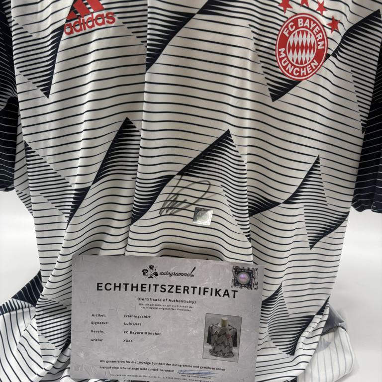 Bayern München Trainingsshirt Luis Diaz signiert im Rahmen COA Adidas 3XL