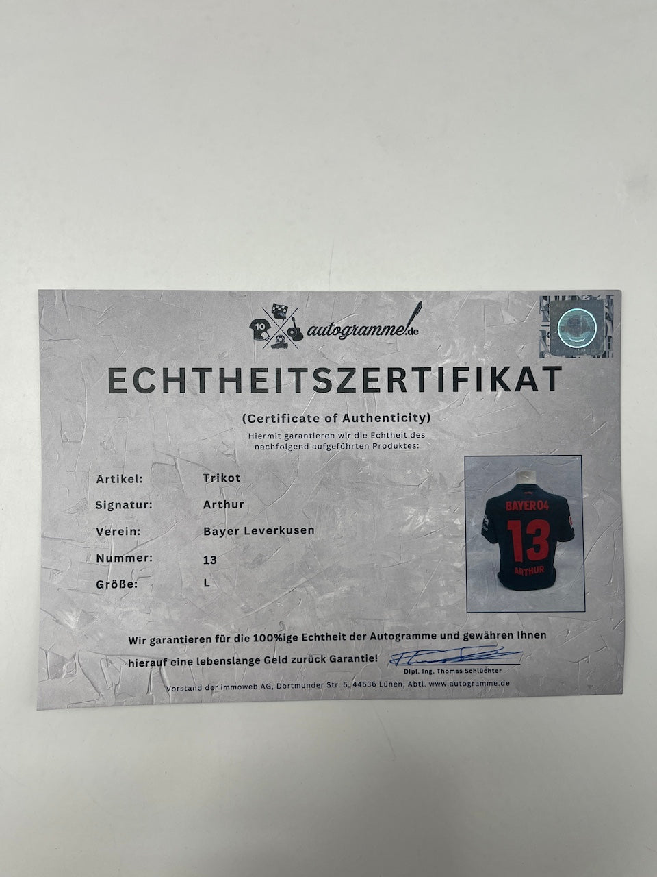 Bayer Leverkusen Trikot Arthur signiert Autogramm Bundesliga COA L
