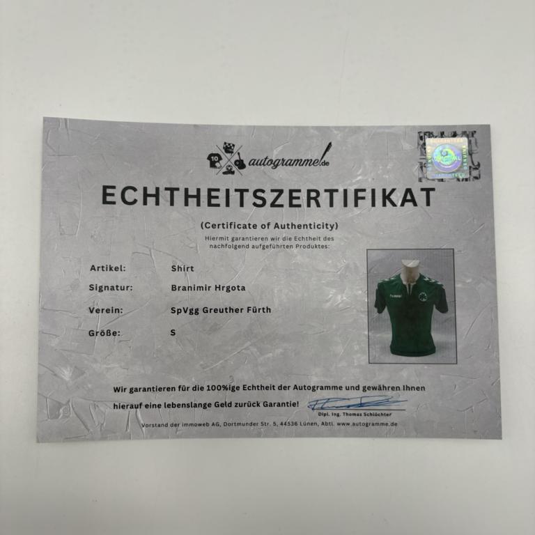 Greuter Fürth T-Shirt Branimir Hrgota signiert Autogramm S Hummel