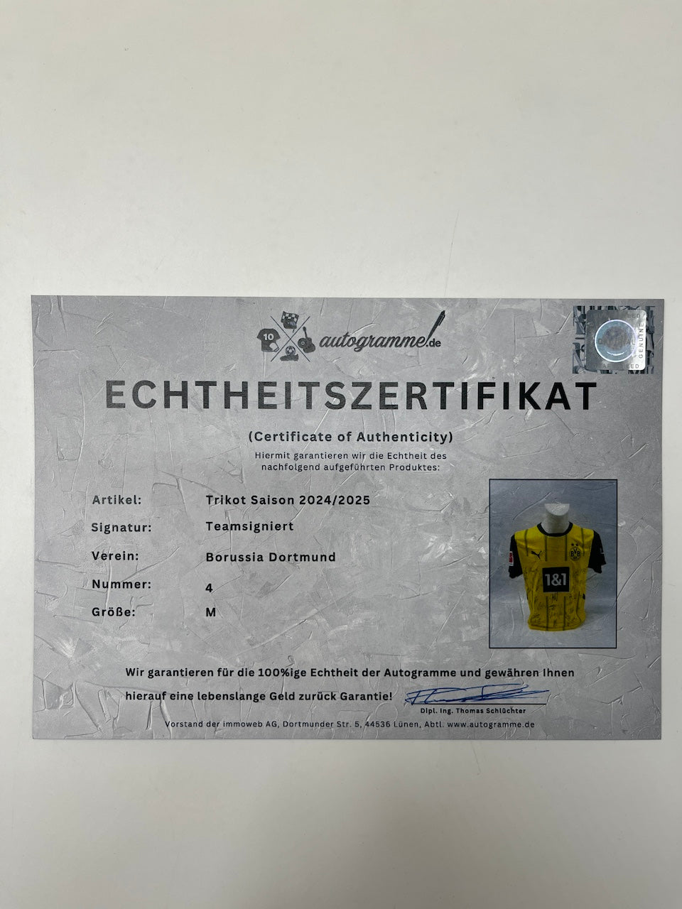 BVB Trikot 2024/2025 Teamsigniert Borussia Dortmund Bundesliga COA Puma M