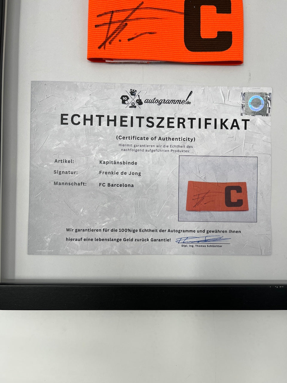 Kapitänsbinde Frenkie de Jong signiert im Rahmen FC Barcelona COA Autogramm