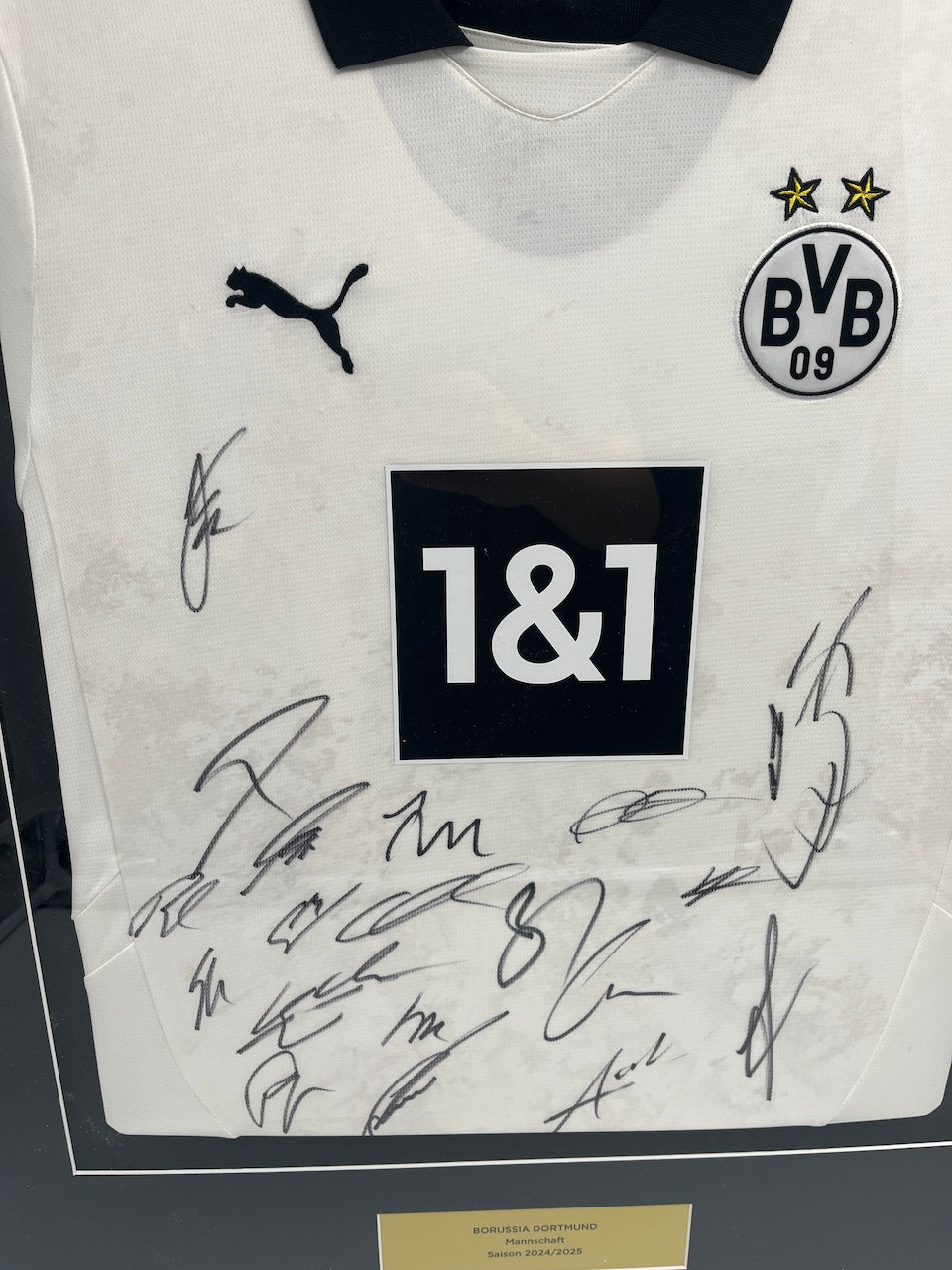 Borussia Dortmund Trikot 2024/2025 Teamsigniert im Rahmen Puma weiße Wiese BVB
