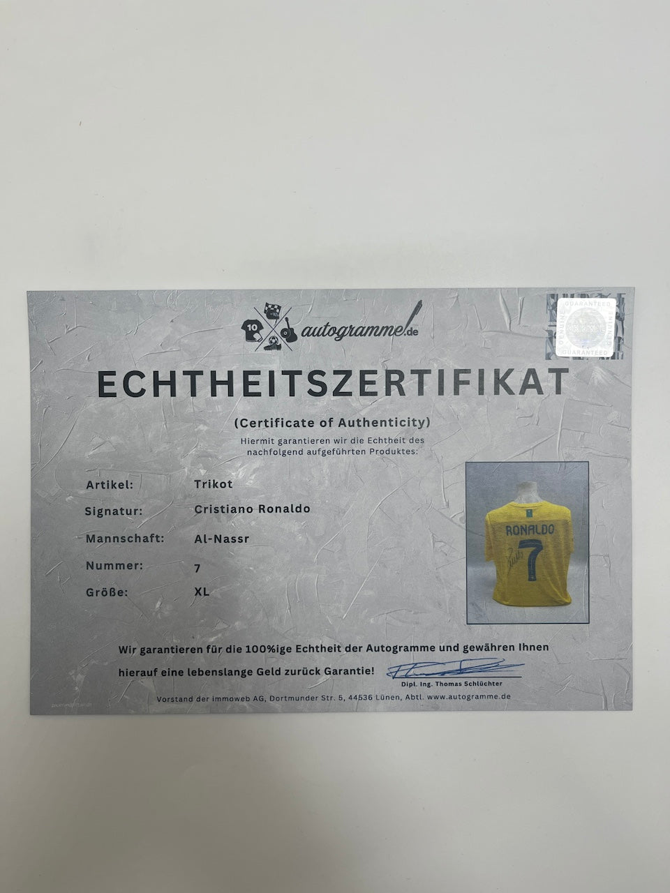 Al Nassr FC Trikot Cristiano Ronaldo signiert Autogramm COA Fußball XXL