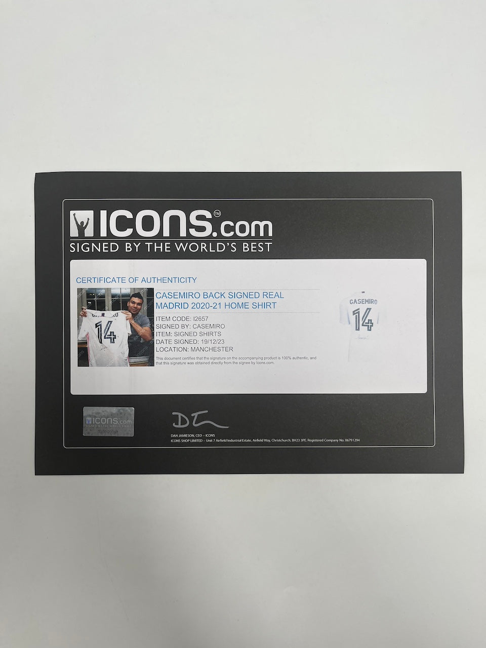 Real Madrid jersey signed by Casemiro, autographed Adidas COA M