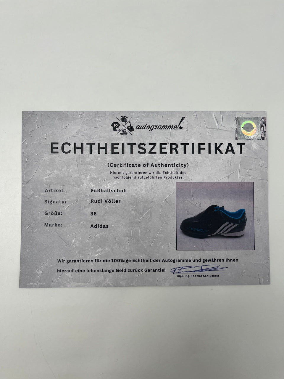 Fußballschuh Rudi Völler signiert Autogramm Bundesliga Adidas 38