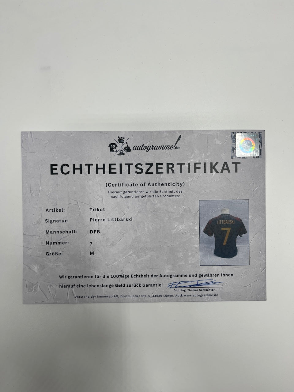 DFB Trikot Pierre Littbarski signiert Adidas COA Deutschland Autogramm M