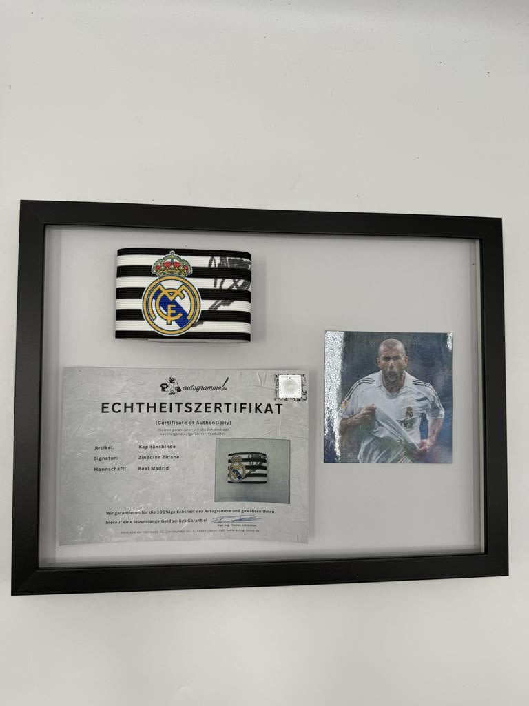 Kapitänsbinde Zinédine Zidane signiert im Rahmen Real Madrid COA Autogramm
