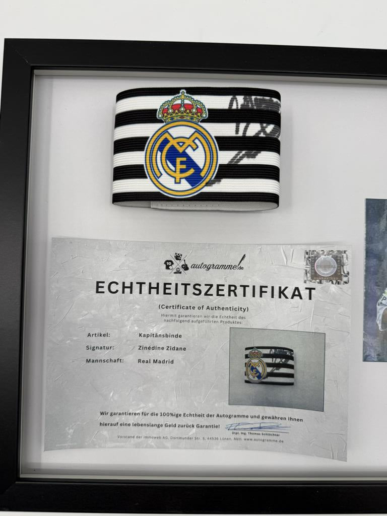 Kapitänsbinde Zinédine Zidane signiert im Rahmen Real Madrid COA Autogramm