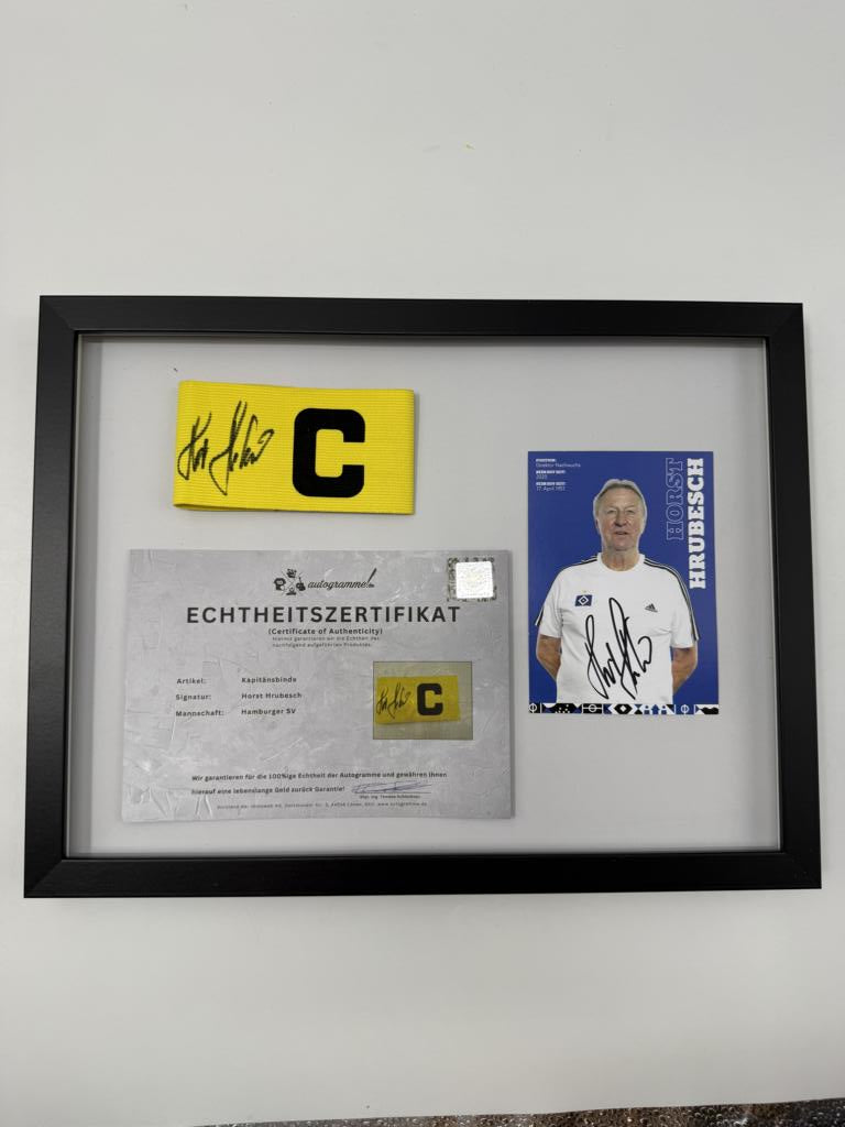 Kapitänsbinde Horst Hrubesch signiert im Rahmen Hamburger SV Autogramm COA