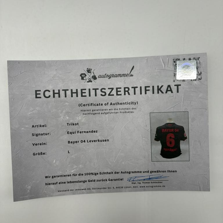 Bayer Leverkusen Trikot Equi Fernandez signiert New Balance COA Autogramm L