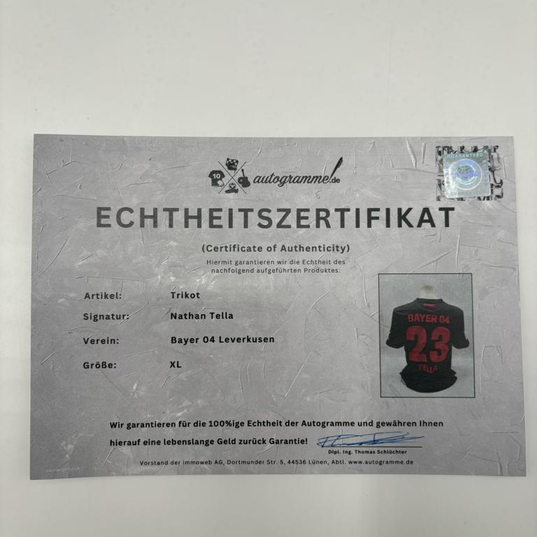 Bayer Leverkusen Trikot Nathan Tella signiert New Balance COA Autogramm XL