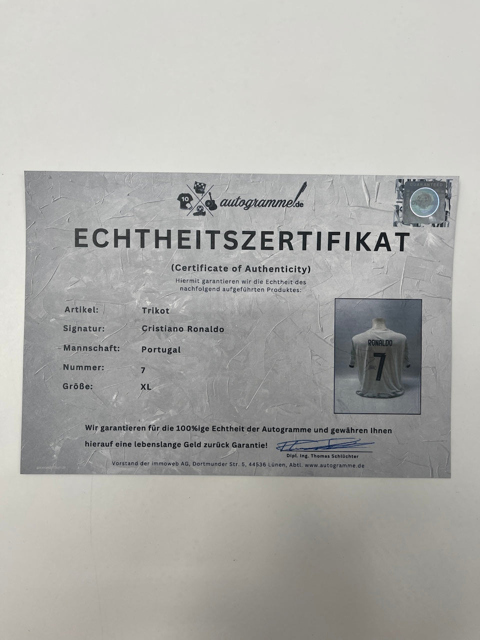 Portugal Trikot Cristiano Ronaldo signiert Autogramm COA Fußball XL