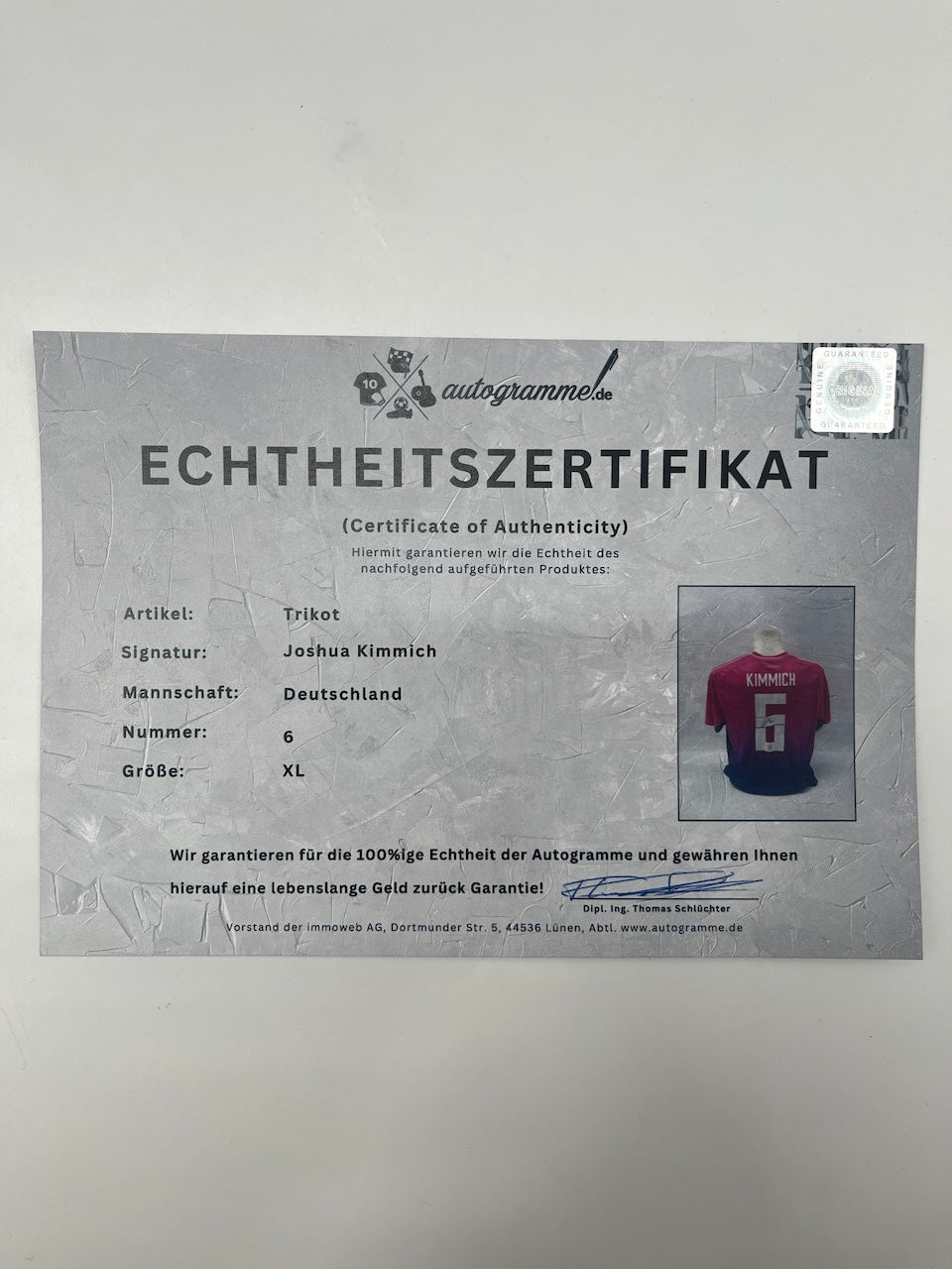 DFB Trikot Joshua Kimmich signiert Adidas COA Deutschland Autogramm XL