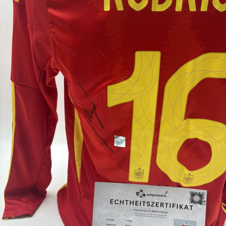 Spanien Trikot langarm Rodri signiert Adidas COA Autogramm M