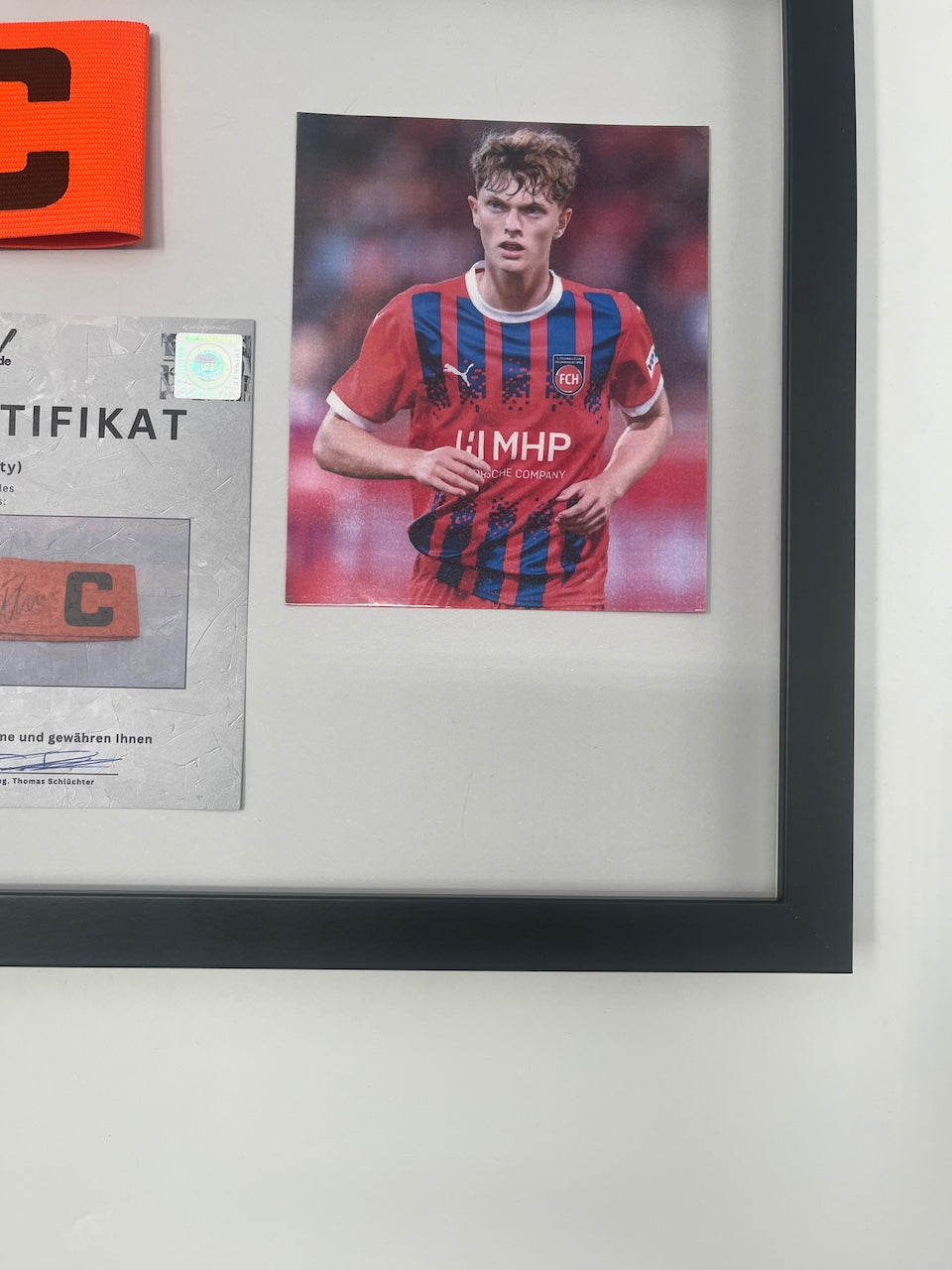 Captain's armband signed by Paul Wanner in a frame, Heidenheim autograph