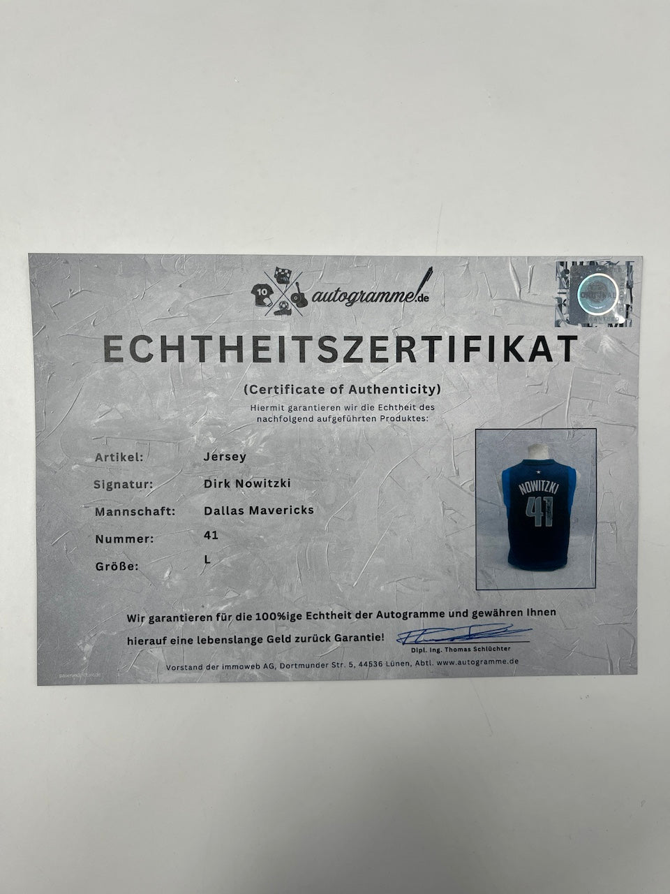 Dallas Mavericks Jersey Dirk Nowitzki signiert NBA Basketball COA L