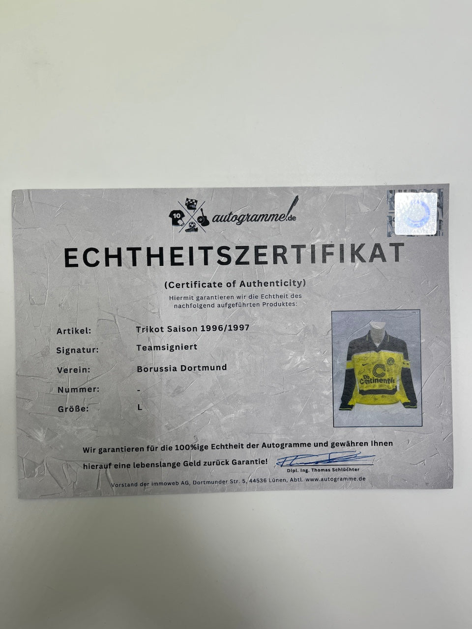BVB Trikot 1996/1997 Teamsigniert Borussia Dortmund Nike L
