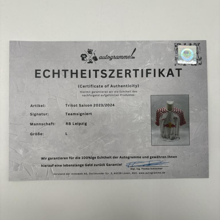 RB Leipzig Trikot 2023/2024 Teamsigniert Red Bull COA Nike L