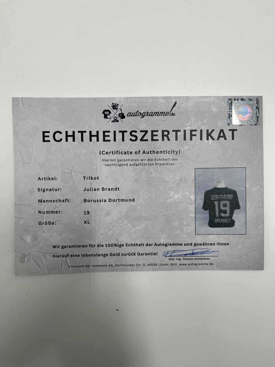 Borussia Dortmund Sondertrikot Julian Brandt signiert Puma COA Autogramm XL