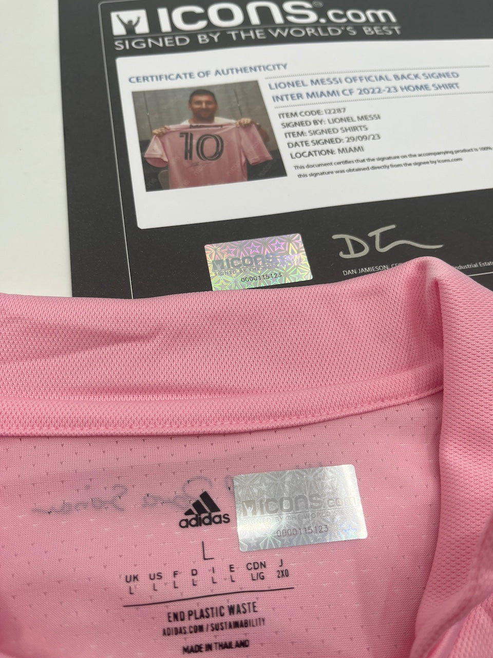 Inter Miami jersey signed by Lionel Messi, autographed Adidas COA L